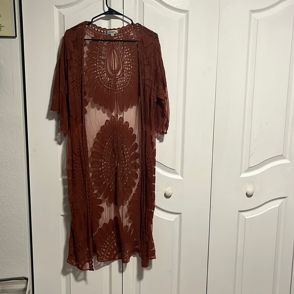 Mesh brown open cardigan cover up for the beach